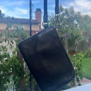Frye Black Leather Wristlet with Textured Finish